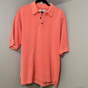 Tommy Bahama Mens Coral Silk Cotton Blend Textured Polo Shirt Size Medium